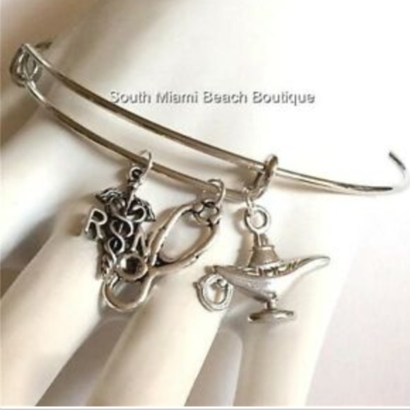 Nursing RN Caduceus Charm Bracelet Stethoscope Nightingale Lamp Graduation Gift - Picture 9 of 9